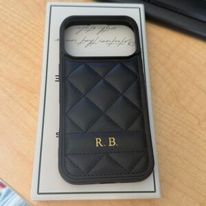 Quilted Black Phone Case with Gold Initials